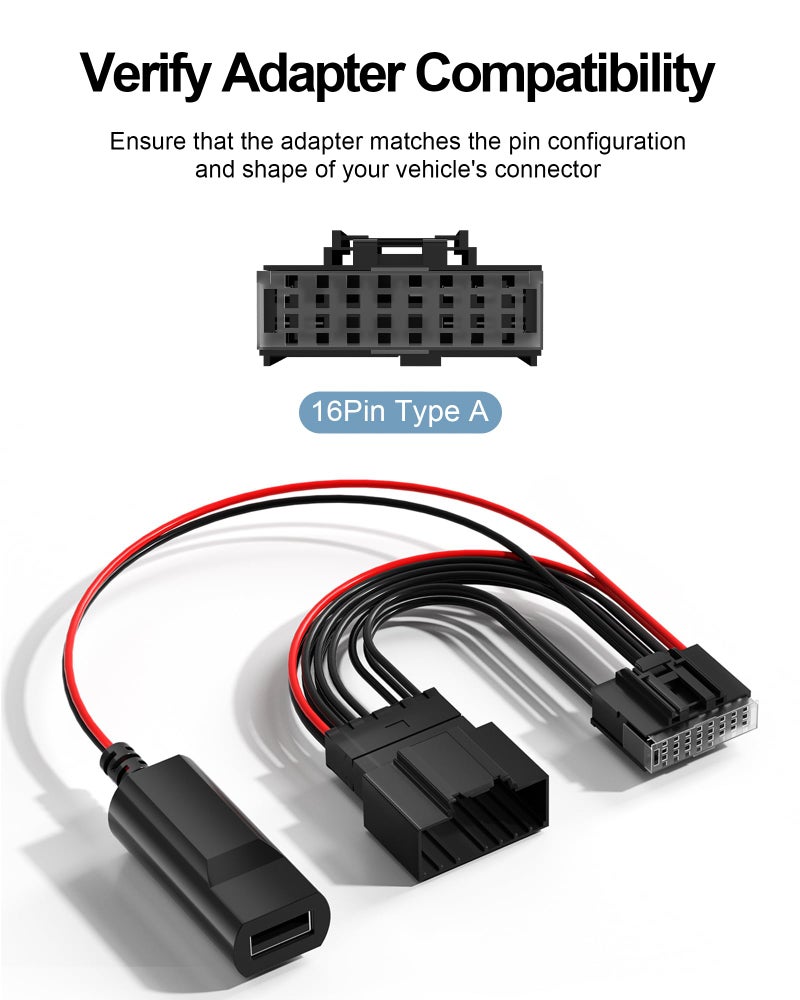 VASTHOME Dashcam Power Adapter (16-Pin Type A) for Ford Vehicles, Compatible with Bronco, Explorer, F150, F250, Mustang, Edge, Fiesta, Expedition, F350, and Flex (5V/2A Output ONLY) - Image 2