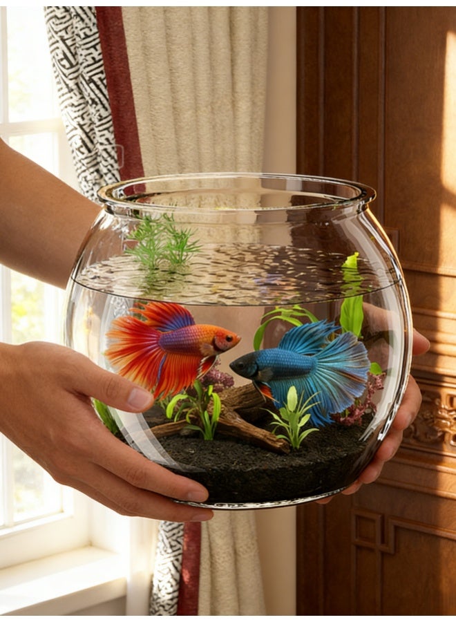 Large Fish Tank, Round Clear Aquarium Bowl, Compact Desktop Water Container, Portable Transparent Habitat, For  Home Office Bedroom Living Room Decoration (9810-32CM) - Image 1