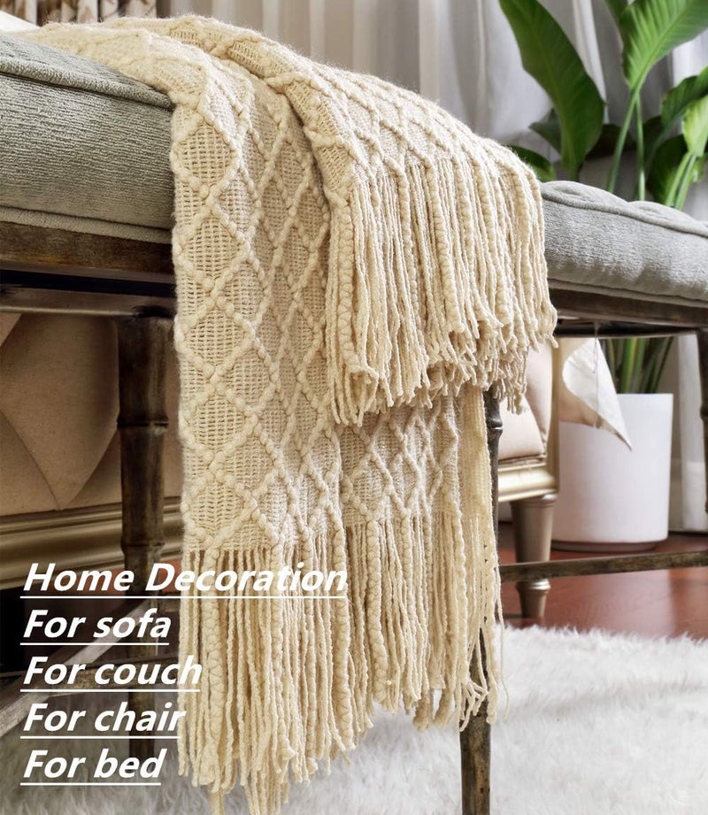 CREVENT Home Decor Rustic Couch Sofa Chair Bed Throw Blanket, Soft Warm Cozy Light Weight for Travelling in Spring Summer (127x152cm Beige/Ivory) - Image 4
