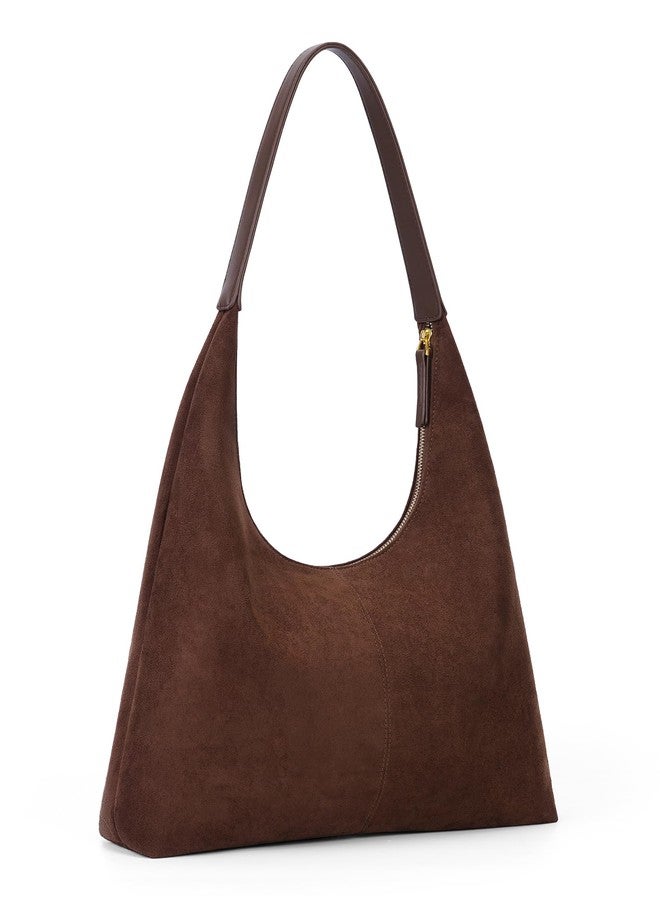Lushandy Brown Suede Purse Faux Suede Tote Bag Leather Hobo Bags for Women Slouchy Hobo Bag Fall Purse Shoulder Bag - Image 1