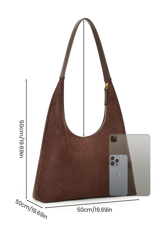 Lushandy Brown Suede Purse Faux Suede Tote Bag Leather Hobo Bags for Women Slouchy Hobo Bag Fall Purse Shoulder Bag - Image 5