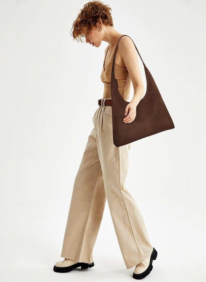 Lushandy Brown Suede Purse Faux Suede Tote Bag Leather Hobo Bags for Women Slouchy Hobo Bag Fall Purse Shoulder Bag - Image 2