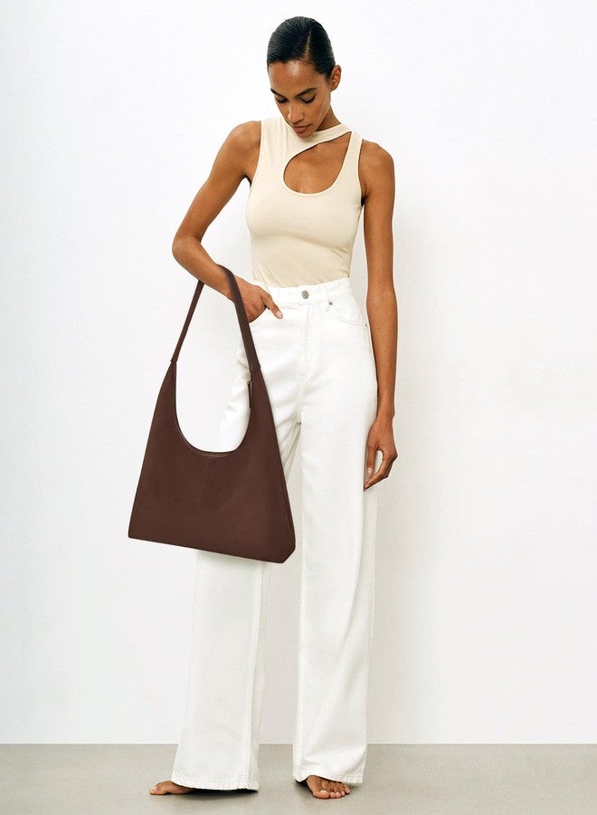 Lushandy Brown Suede Purse Faux Suede Tote Bag Leather Hobo Bags for Women Slouchy Hobo Bag Fall Purse Shoulder Bag - Image 4