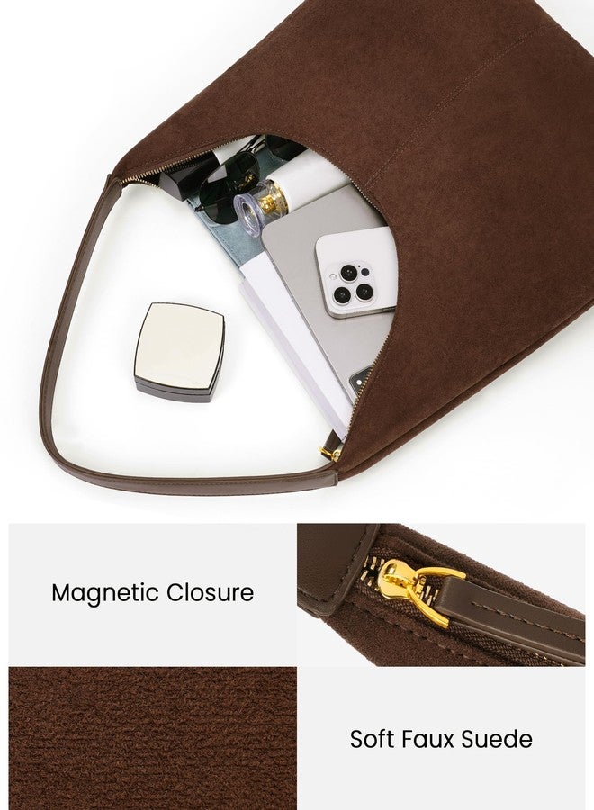 Lushandy Brown Suede Purse Faux Suede Tote Bag Leather Hobo Bags for Women Slouchy Hobo Bag Fall Purse Shoulder Bag - Image 3