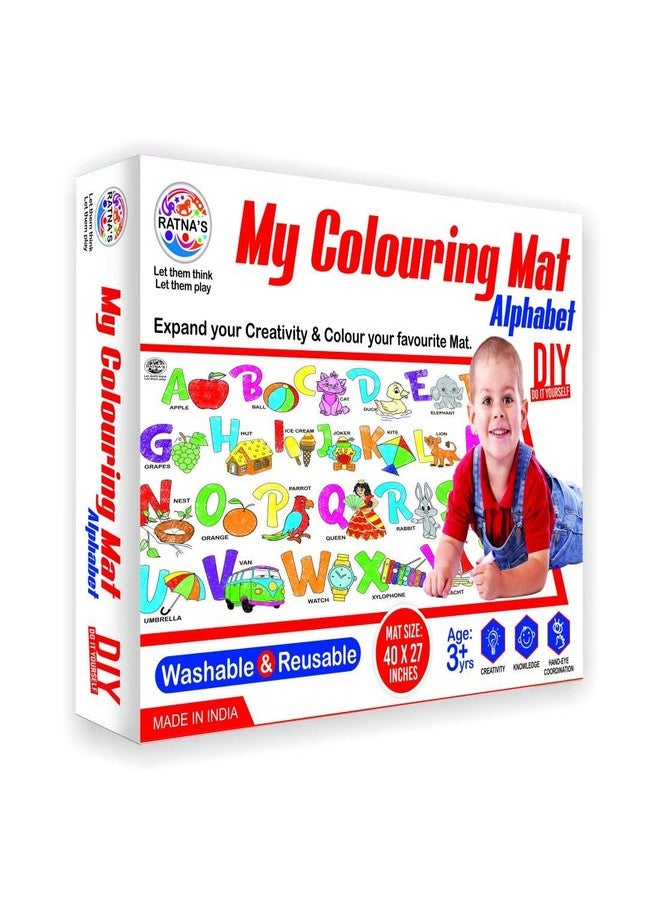 Ratna's My Coloring Mat Alphabets & Pictures Printed Mat of Size 40 x 27 Inches, Washable & Reusable Colouring Kit for Kids 3+ Years - Image 1