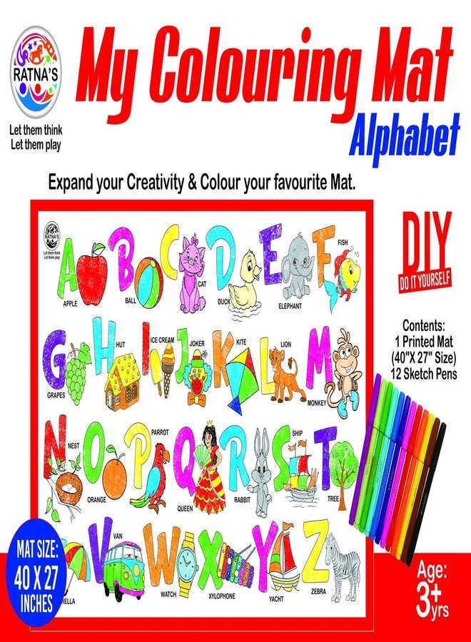 Ratna's My Coloring Mat Alphabets & Pictures Printed Mat of Size 40 x 27 Inches, Washable & Reusable Colouring Kit for Kids 3+ Years - Image 3