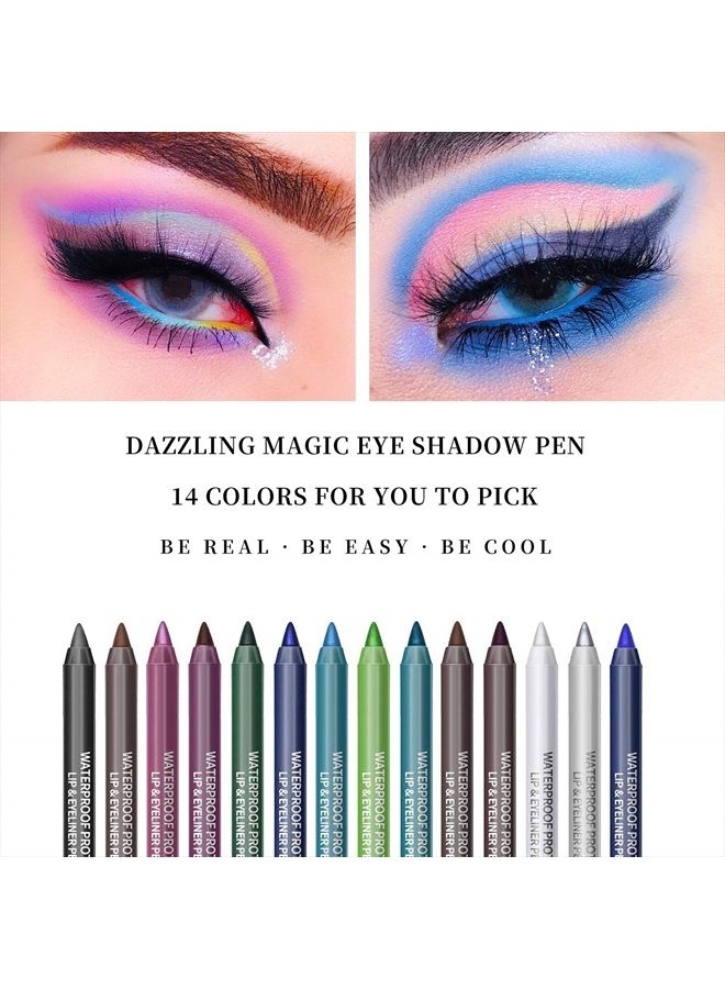 LOKFAR 14 Colors Eyeliner Pen Colorful Set, Pearl Eyeliner Kit Metallic Eyeshadow Pencil Matte Glitter Colored Eye-Liner, Long Lasting Professional Eye Makeup Set Colorful Eyeliner Eye Color for Women - Image 3