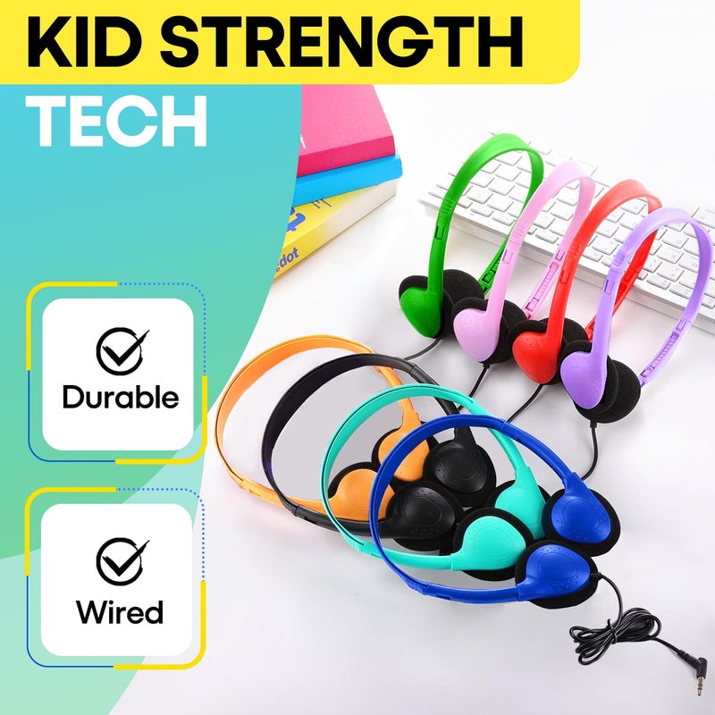 Wensdo 100 Pack Bulk Headphones for Classroom School Kids, Wholesale Class Set Durable Headset for Student Boys Girls Adults, Wired Earphones with 3.5mm Jack for Computer Chromebook (HY857,100 Mixed) - Image 3