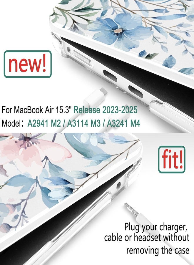 DONGKE Compatible with M3 MacBook Air 15 inch Case 2024 2023 A3114 A2941 M2 Retina Display Touch ID, Plastic Hard Case & Keyboard Skin & Screen Protector for MacBook Air 15.3" - Blue Flowers - Image 2