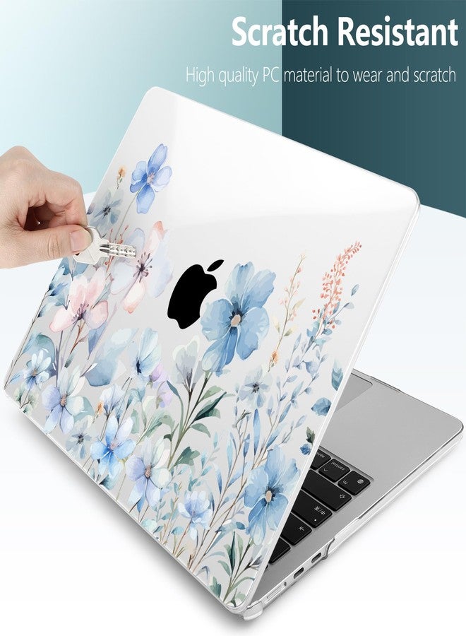 DONGKE Compatible with M3 MacBook Air 15 inch Case 2024 2023 A3114 A2941 M2 Retina Display Touch ID, Plastic Hard Case & Keyboard Skin & Screen Protector for MacBook Air 15.3" - Blue Flowers - Image 3