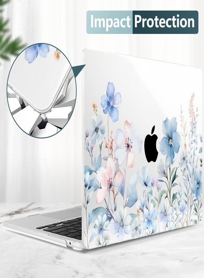 DONGKE Compatible with M3 MacBook Air 15 inch Case 2024 2023 A3114 A2941 M2 Retina Display Touch ID, Plastic Hard Case & Keyboard Skin & Screen Protector for MacBook Air 15.3" - Blue Flowers - Image 5