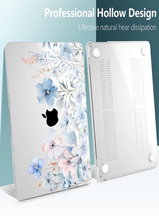 DONGKE Compatible with M3 MacBook Air 15 inch Case 2024 2023 A3114 A2941 M2 Retina Display Touch ID, Plastic Hard Case & Keyboard Skin & Screen Protector for MacBook Air 15.3" - Blue Flowers - Image 4