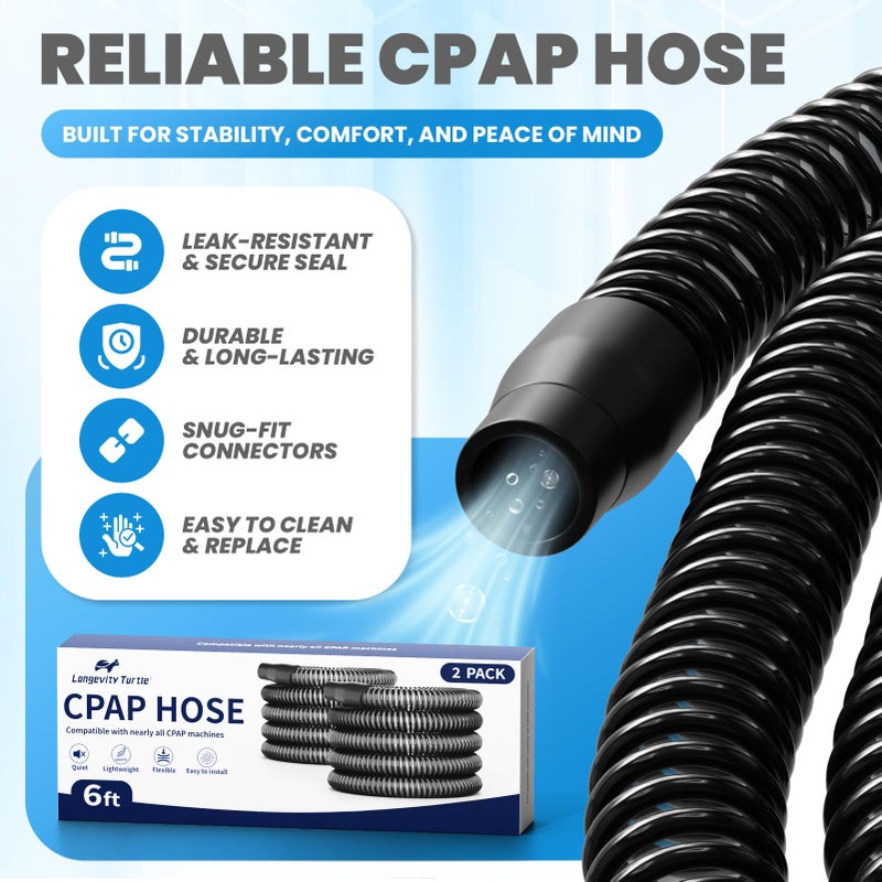 Longevity Turtle 2 Pack CPAP Hose, Universal CPAP Tubing 6 Foot (72") â€“ Standard 22mm CPAP Tube Compatible with Most CPAP Machines, â€“ Flexible, Lightweight, Durable CPAP Supplies & Accessories, Black - Image 3