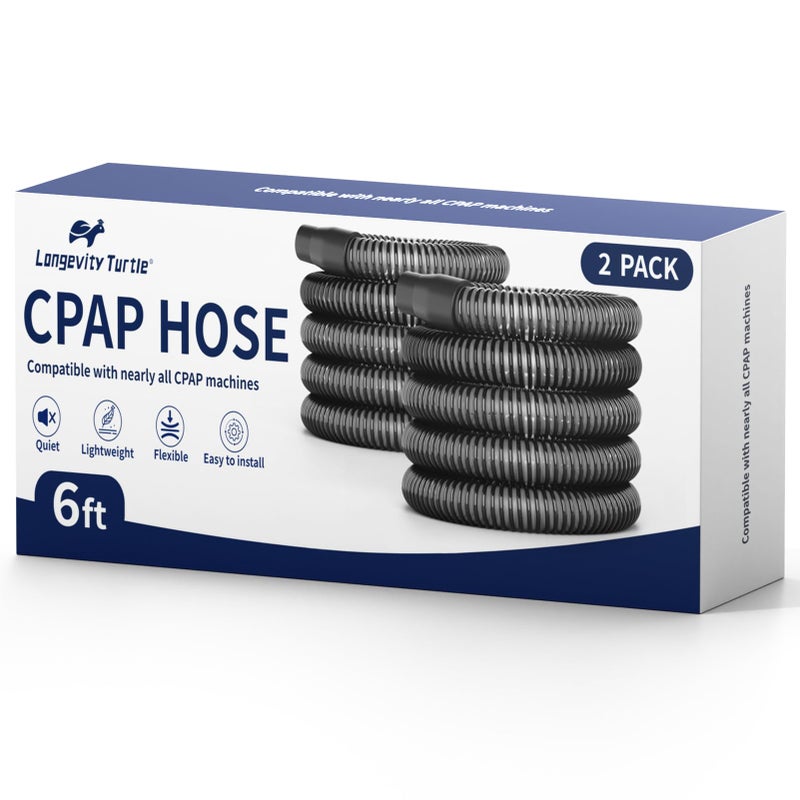 Longevity Turtle 2 Pack CPAP Hose, Universal CPAP Tubing 6 Foot (72") â€“ Standard 22mm CPAP Tube Compatible with Most CPAP Machines, â€“ Flexible, Lightweight, Durable CPAP Supplies & Accessories, Black - Image 1