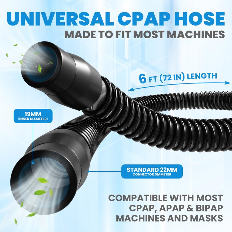 Longevity Turtle 2 Pack CPAP Hose, Universal CPAP Tubing 6 Foot (72") â€“ Standard 22mm CPAP Tube Compatible with Most CPAP Machines, â€“ Flexible, Lightweight, Durable CPAP Supplies & Accessories, Black - Image 2