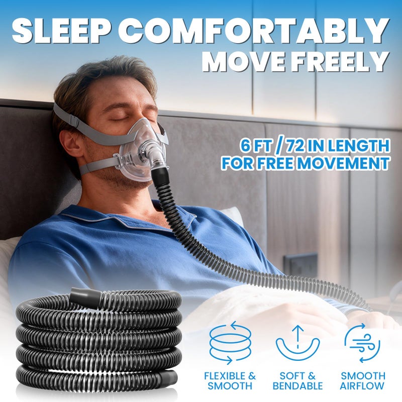 Longevity Turtle 2 Pack CPAP Hose, Universal CPAP Tubing 6 Foot (72") â€“ Standard 22mm CPAP Tube Compatible with Most CPAP Machines, â€“ Flexible, Lightweight, Durable CPAP Supplies & Accessories, Black - Image 4