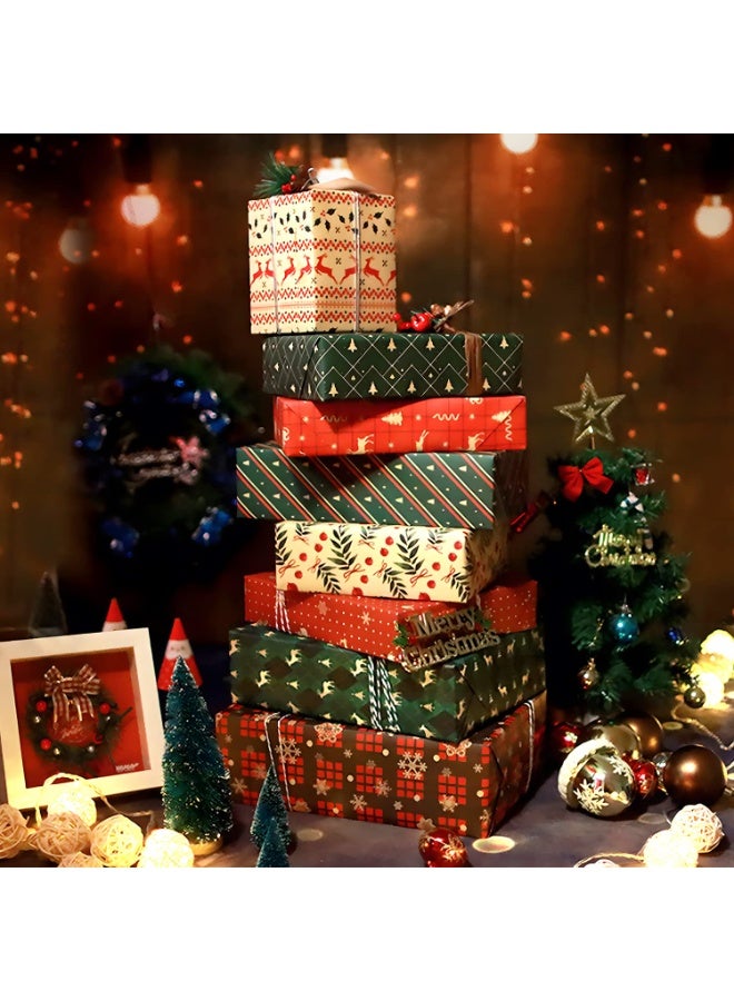 تشيلور ورق تغليف هدايا عيد الميلاد من شيلور، مجموعة من ١٢ ورقة من ورق تغليف هدايا معاد تدويره، ورق تغليف كرافت مع ملصقات بطاقات، ورق تغليف لعيد الميلاد ورأس السنة الجديدة، ديكور، اصنعها بنفسك، ٢٠×٢٨ بوصة - Image 4
