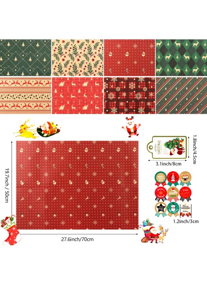 تشيلور ورق تغليف هدايا عيد الميلاد من شيلور، مجموعة من ١٢ ورقة من ورق تغليف هدايا معاد تدويره، ورق تغليف كرافت مع ملصقات بطاقات، ورق تغليف لعيد الميلاد ورأس السنة الجديدة، ديكور، اصنعها بنفسك، ٢٠×٢٨ بوصة - Image 2