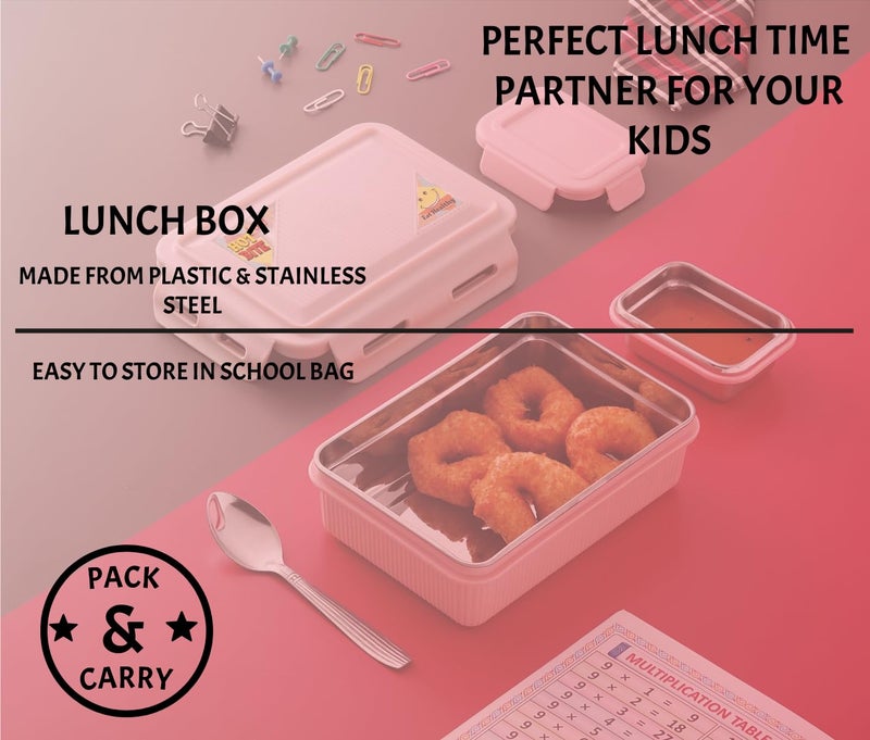 Nabhya Hot Bite Stainless Steel Lunch Box 600ml for Kids, Steel Tiffin Box for School & Office, Kids Lunch Box with Spoon, Leak-Proof Snacks Tiffin Box for Kids, (Small, Pink) - Image 5