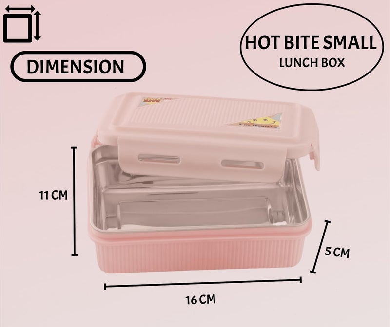 Nabhya Hot Bite Stainless Steel Lunch Box 600ml for Kids, Steel Tiffin Box for School & Office, Kids Lunch Box with Spoon, Leak-Proof Snacks Tiffin Box for Kids, (Small, Pink) - Image 4
