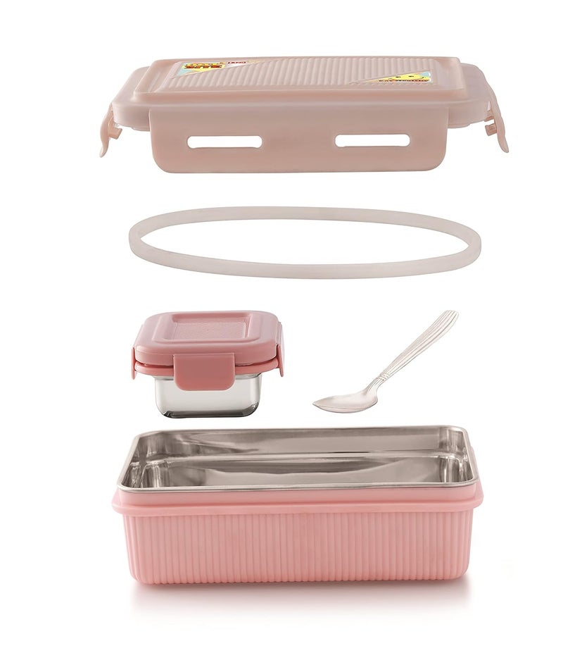 Nabhya Hot Bite Stainless Steel Lunch Box 600ml for Kids, Steel Tiffin Box for School & Office, Kids Lunch Box with Spoon, Leak-Proof Snacks Tiffin Box for Kids, (Small, Pink) - Image 3