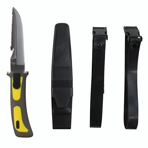 Treasure Gurus 9" Stainliess Steel Blade Yellow Dive Knife with Line Cutter and Arm or Leg Straps - Image 2