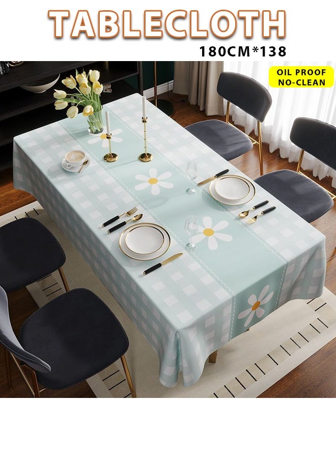 مفرش طاولة 138*180 سم، مفرش طاولة فاخر خفيف الوزن مقاوم للماء والزيت والحرارة وقابل للغسل، مفرش طاولة طعام بسيط من البولي فينيل كلوريد، مفرش طاولة مستطيل شديد التحمل مقاوم للتجاعيد، للمنزل أو في الهواء الطلق - Image 1