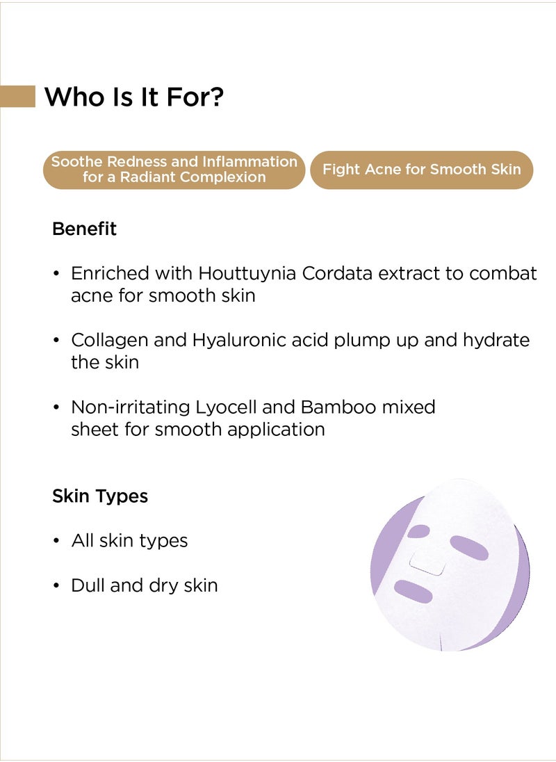 Banobagi Collagen Acne Mask  Korean Skincare Sheet Mask  Vegan Formula with Collagen, Hyaluronic Acid Houttuynia Cordata Extract  Soothing Acne Treatment Pack of 3  - Image 2
