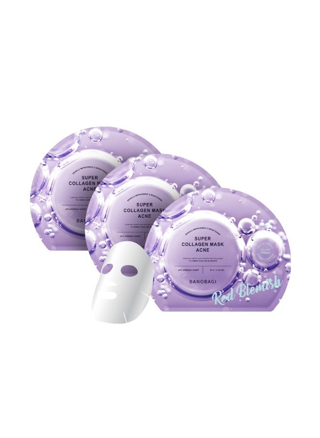 Banobagi Collagen Acne Mask  Korean Skincare Sheet Mask  Vegan Formula with Collagen, Hyaluronic Acid Houttuynia Cordata Extract  Soothing Acne Treatment Pack of 3  - Image 1