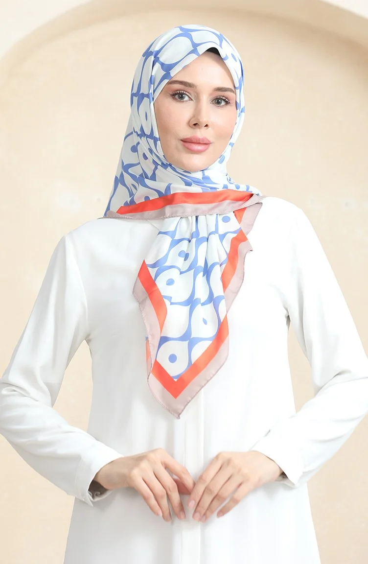 سيفا ميرفي Soft Cotton Scarf 19090-11 White Denim Blue