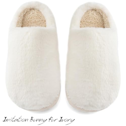 AIMINUO Womens Mens Fuzzy Slippers Imitation Bunny Fur Comfy Warm Plush SlipOn House Slipper for Winter Indoor Soft Cushion Nonslip Fluffy Slides Slippers Ivory Size 859 Women758 Men - Image 3