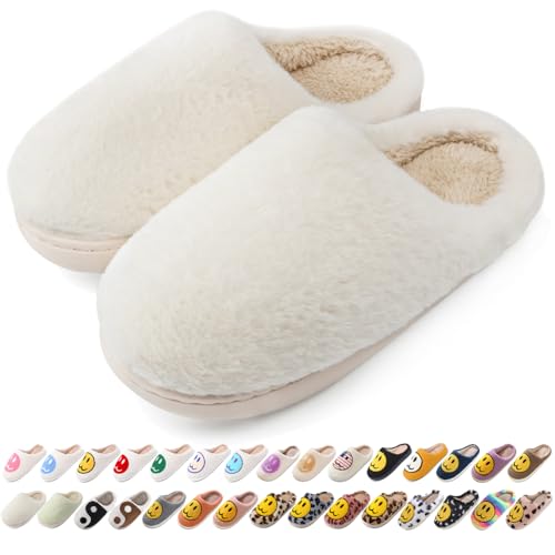 AIMINUO Womens Mens Fuzzy Slippers Imitation Bunny Fur Comfy Warm Plush SlipOn House Slipper for Winter Indoor Soft Cushion Nonslip Fluffy Slides Slippers Ivory Size 859 Women758 Men - Image 1