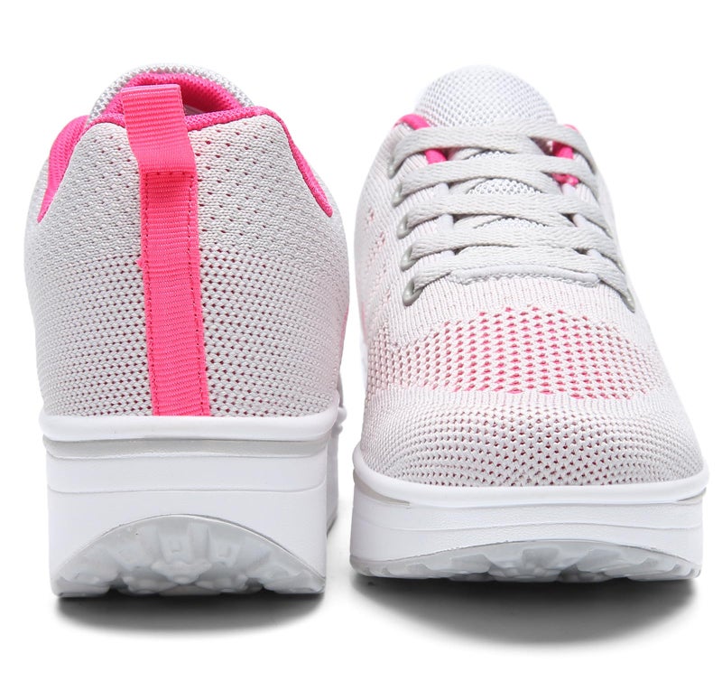 DADAWEN Women's Slip On Breathable Mesh Walking Tennis Shoes Lightweight Comfort Wedge Platform Casual Sneakers for Gym Travel Work Gray/Hot Pink US Size 7.5 - Image 4
