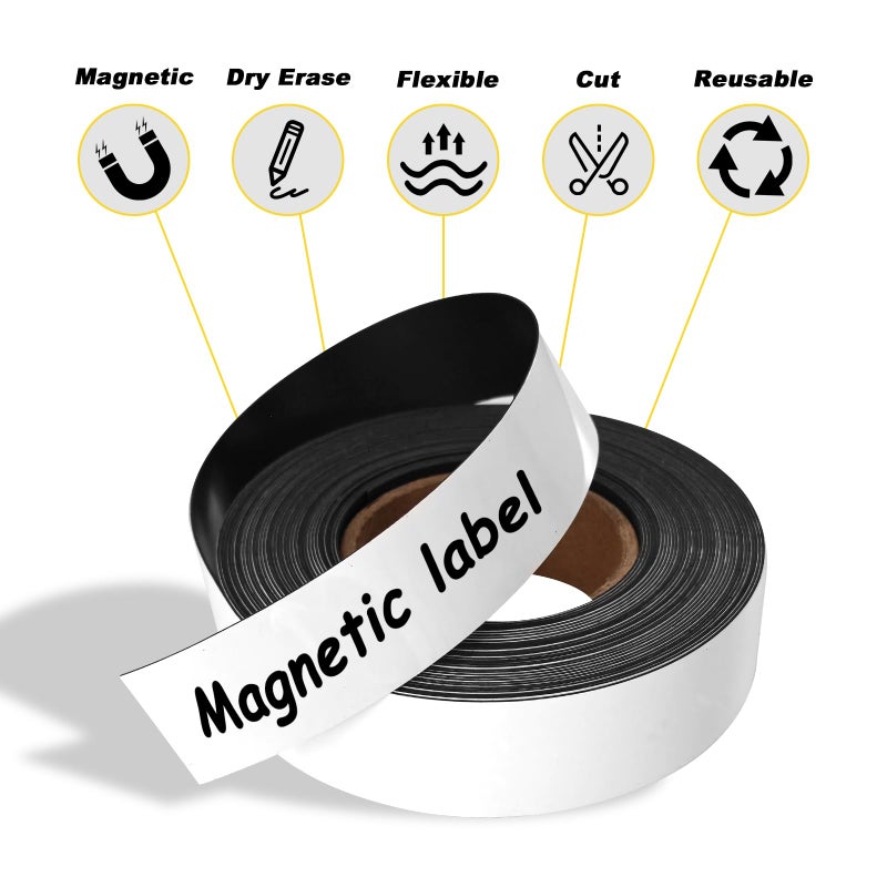 JINGZHAN Magnetic Labels 1 Inch x 30 Ft Roll - No Adhesive Backing, Dry Erase Surface - Reusable Magnetic Tool Box Labels & Magnetic Name Tags - Dry Erase Magnets for Whiteboard, Classroom, Locker, Toolbox - Image 4