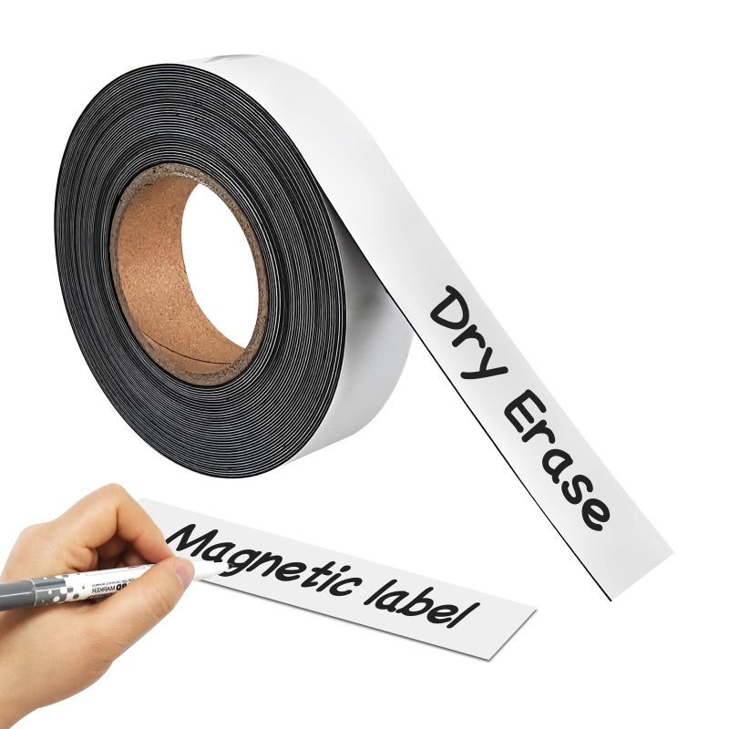 JINGZHAN Magnetic Labels 1 Inch x 30 Ft Roll - No Adhesive Backing, Dry Erase Surface - Reusable Magnetic Tool Box Labels & Magnetic Name Tags - Dry Erase Magnets for Whiteboard, Classroom, Locker, Toolbox - Image 1