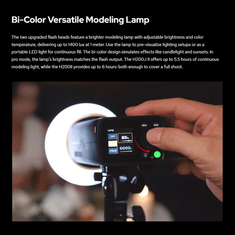 AD200Pro II Pocket Flash Light 200W 2.4G Wireless Speedlite TTL Auto-flash 1/8000s HSS 0.01-1.8s Recycle Time with Bi-color Modeling Light - Image 2