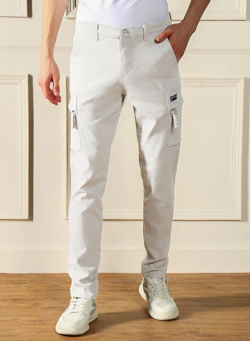 دينيس لينغو بنطلون كارغو رجالي قطن لايكرا رمادي فاتح مستقيم كاجوال