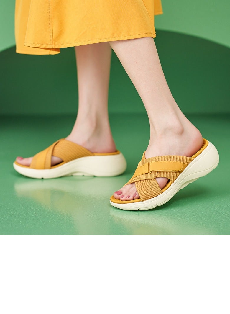 Loquat Womens Wedge Sandals Slippers Casual Sport Slip On Summer Shoes Yellow  - Image 2