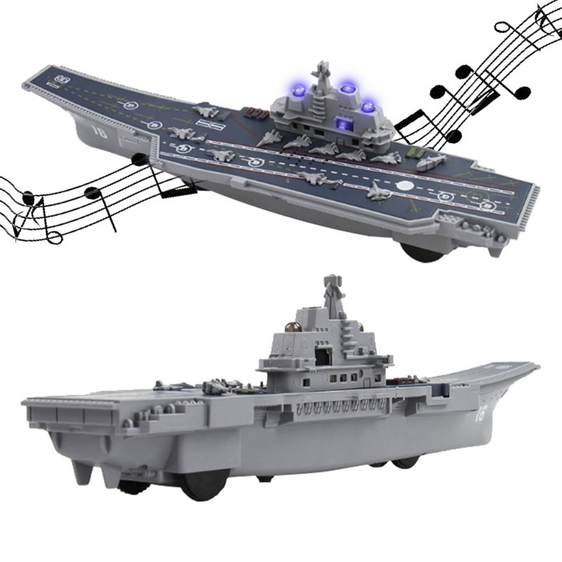 OTONOPI Aircraft Carrier Naval Ship Model Warship Battleship with Lights and Sounds Pull Back Toy Car Vehicle for Kids Room Decoration Party Favor - Image 3