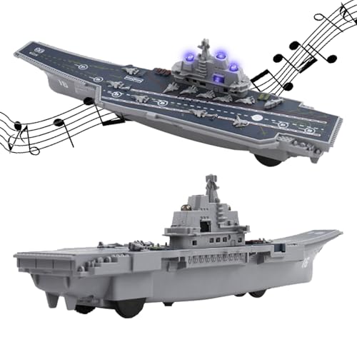 OTONOPI Aircraft Carrier Naval Ship Model Warship Battleship with Lights and Sounds Pull Back Toy Car Vehicle for Kids Room Decoration Party Favor - Image 1