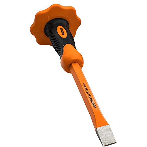 Finder 12-Inch Heavy Duty Flat Chisel with Hand Protection, Flat Head, Demolishing/Masonry/Carving/Concrete Breaker Chisels with Bi-Material Hand Guard - Image 1