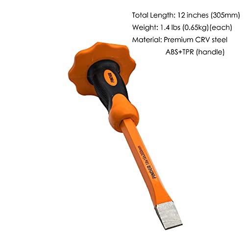 Finder 12-Inch Heavy Duty Flat Chisel with Hand Protection, Flat Head, Demolishing/Masonry/Carving/Concrete Breaker Chisels with Bi-Material Hand Guard - Image 4