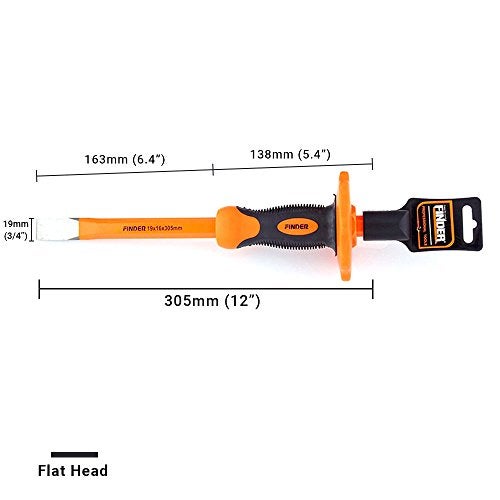 Finder 12-Inch Heavy Duty Flat Chisel with Hand Protection, Flat Head, Demolishing/Masonry/Carving/Concrete Breaker Chisels with Bi-Material Hand Guard - Image 3