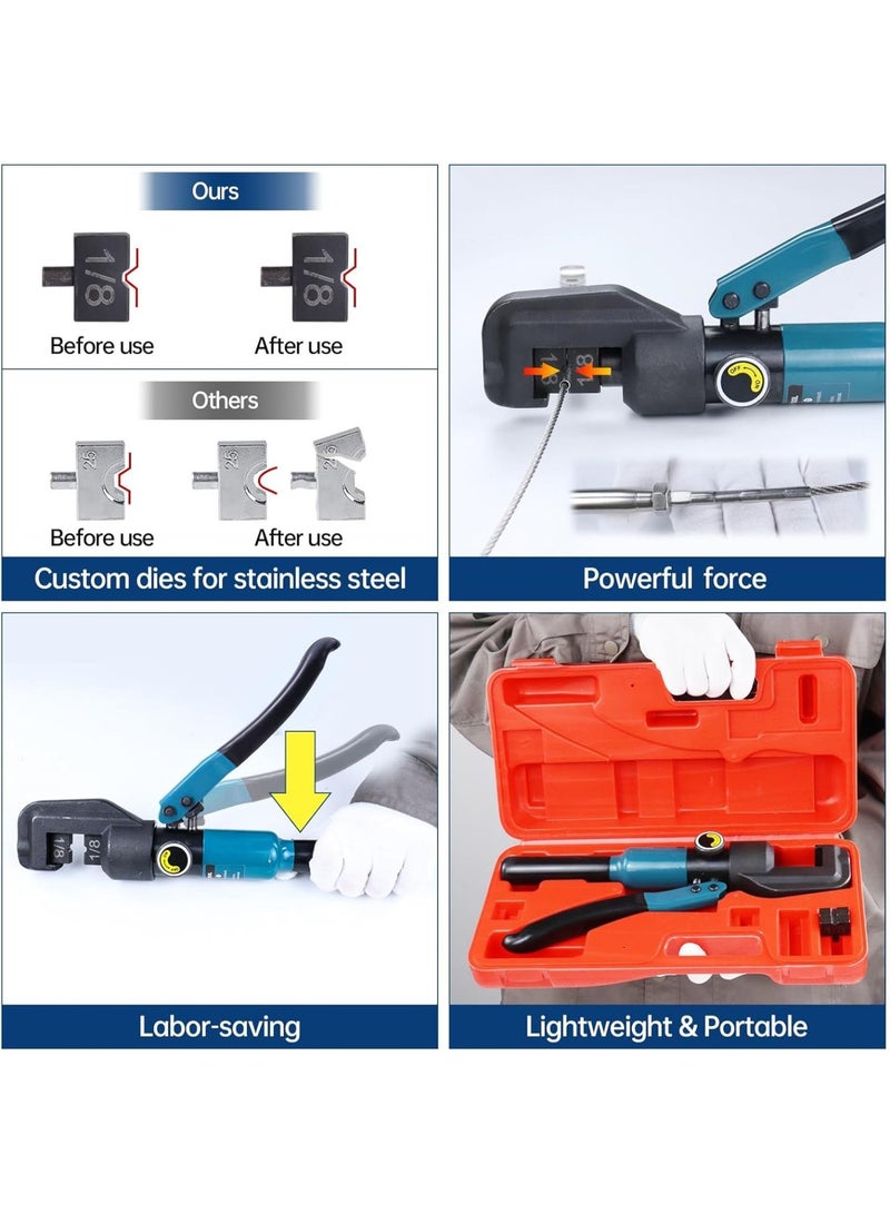 GGOOT 45KN Upgraded Custom Hydraulic Hand Crimper Tool for 1/8" Stainless Steel Cable Railing Kit Hardware Wire Rope Swaging 1Pair Dies with Wire Cable Cutter CR09 CK12, CT1 - Image 3