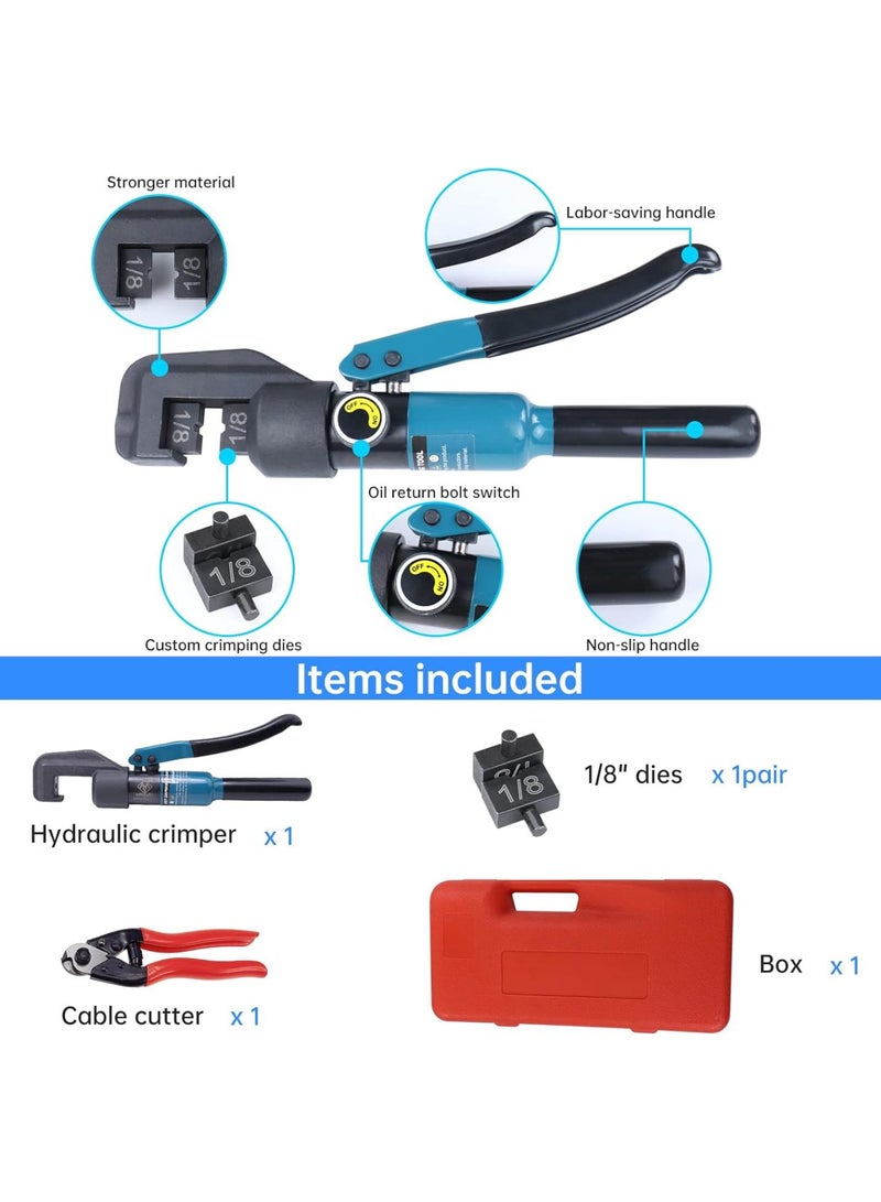 GGOOT 45KN Upgraded Custom Hydraulic Hand Crimper Tool for 1/8" Stainless Steel Cable Railing Kit Hardware Wire Rope Swaging 1Pair Dies with Wire Cable Cutter CR09 CK12, CT1 - Image 2