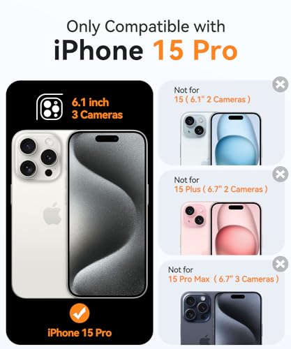 CANSHN Magnetic Compatible with iPhone 15 Pro Case Upgraded Full Camera Protection Compatible with Magsafe Translucent Matte Shockproof Protective Phone Case Cvoer 61 inch Black - Image 3
