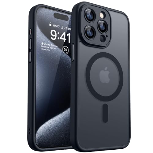 CANSHN Magnetic Compatible with iPhone 15 Pro Case Upgraded Full Camera Protection Compatible with Magsafe Translucent Matte Shockproof Protective Phone Case Cvoer 61 inch Black - Image 1