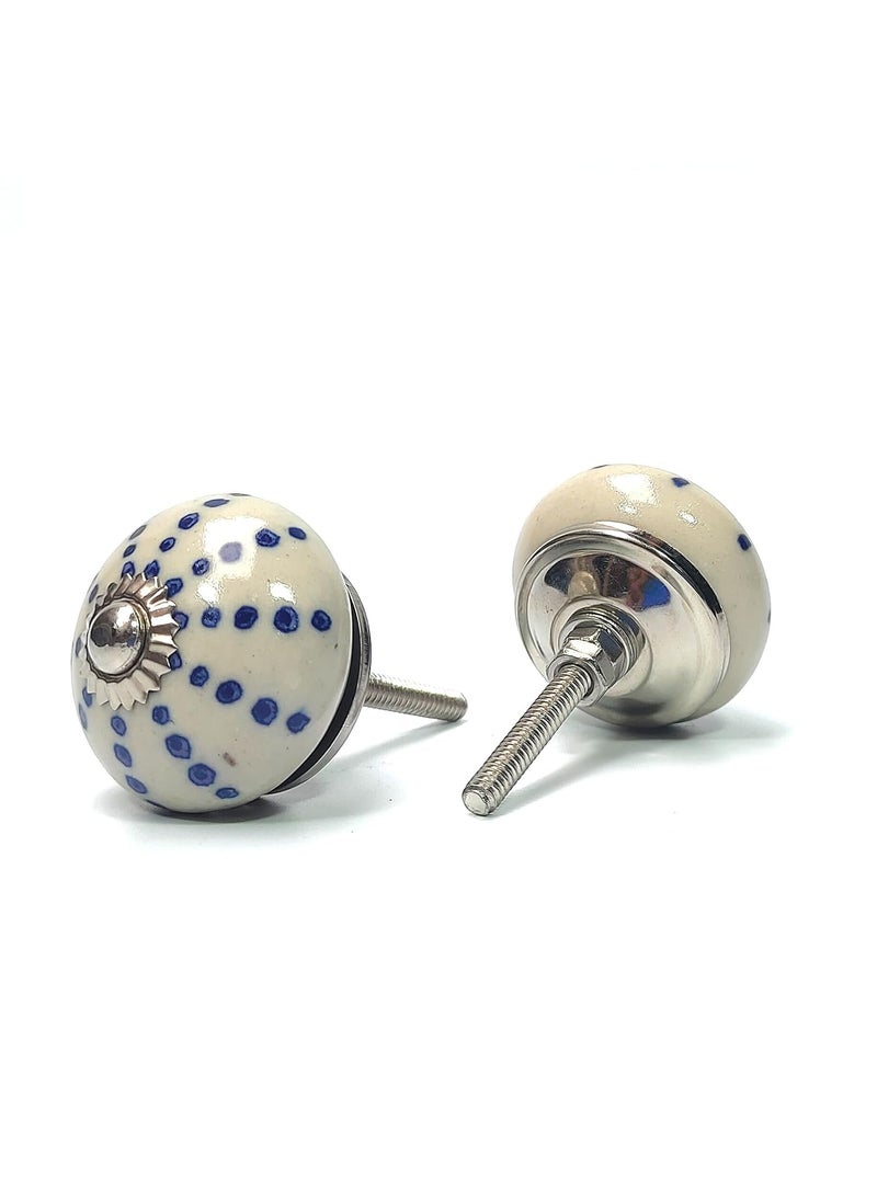 BnoSpace BnoSpace Handmade White Ceramic Knobs with Blue Dots Decorative Cabinet and Drawer Handles Vintage Style Pack of 4 
