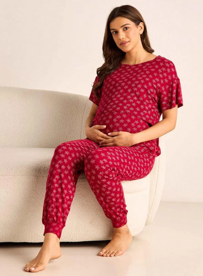 Splash FAV Printed Maternity T-shirt and Pyjama Set