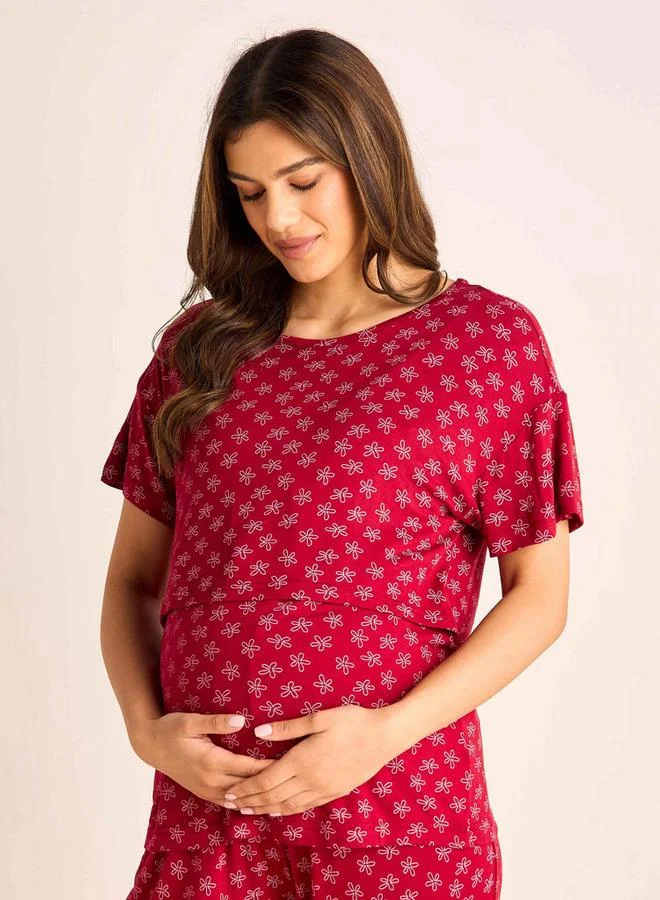 Splash FAV Printed Maternity T-shirt and Pyjama Set